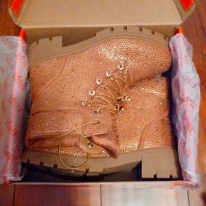 Rhinestone tan combat boots